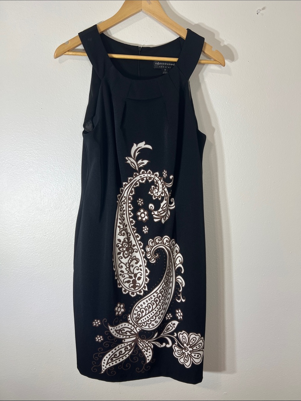 connected apparel Black Midi Dress with Cream Paisley Print